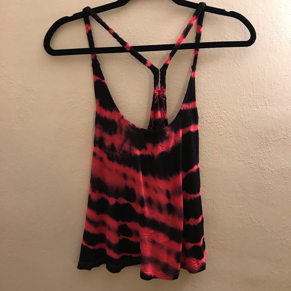 Red and black tie die tank